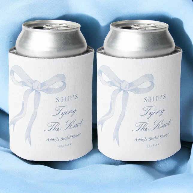 Blue Bow She's Tying The Knot Bridal Shower Favour Can Cooler (Creator Uploaded)