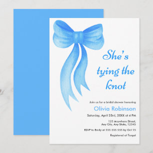 Blue Bow She's Tying the Knot Bridal Shower Invitation
