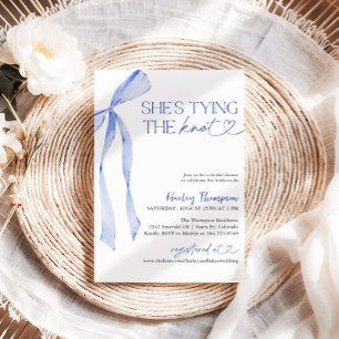 Blue Bow She's Tying The Knot Bridal Shower Invitation