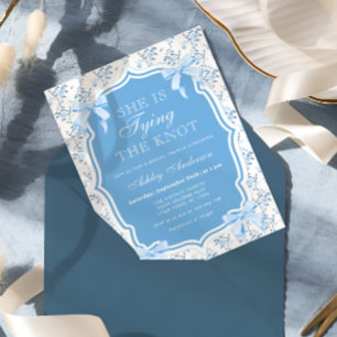Blue Bow She's Tying the Knot Bridal Shower Invitation