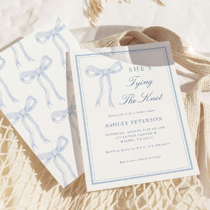 Blue Bow She's Tying The Knot Bridal Shower Invitation