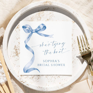 Blue Bow She's Tying The Knot Bridal Shower Napkin