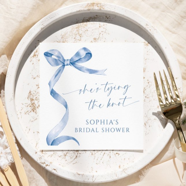 Blue Bow She's Tying The Knot Bridal Shower Napkin (Creator Uploaded)