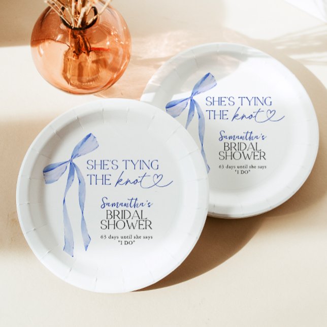 Blue Bow Shes Tying The Knot Bridal Shower Paper Plate (Creator Uploaded)