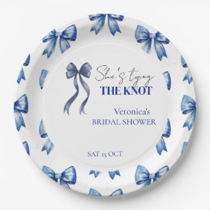 Blue bow she's tying the knot bridal shower paper plate