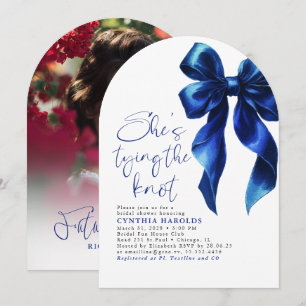 Blue Bow She's Tying the Knot Bridal Shower Photo Invitation