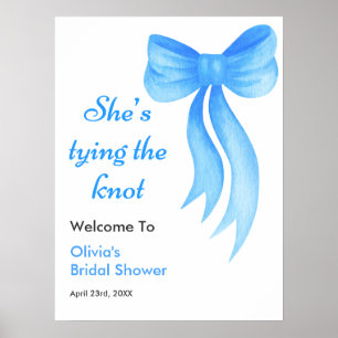 Blue Bow She's Tying the Knot Bridal Shower Poster