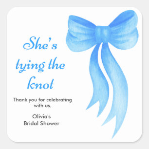 Blue Bow She's Tying the Knot Bridal Shower  Square Sticker