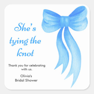 Blue Bow She's Tying the Knot Bridal Shower   Square Sticker