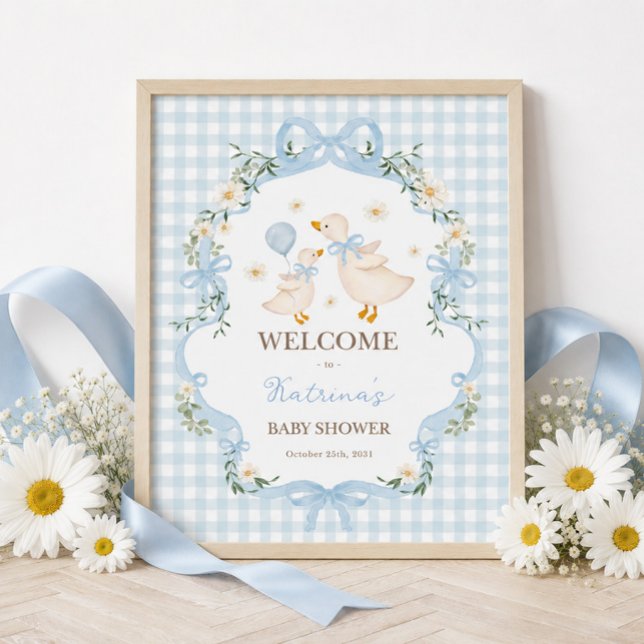 Blue Bow Silly Goose Boy Baby Shower Welcome Poster (Creator Uploaded)