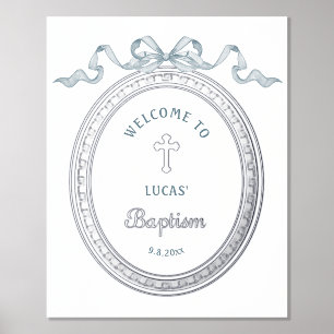 Blue Bow Silver Greek Frame Baptism Foil Poster