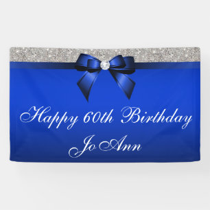 Blue Bow Silver Sequins Personalised Birthday Banner