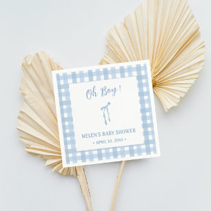 Blue bow simple plaid boys baby shower napkin 