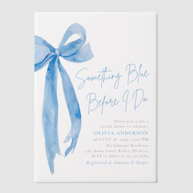 Blue Bow Something Blue Before I Do Bridal Shower Vellum Invitations (Front)