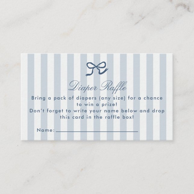Blue Bow & Stripes Diaper Raffle Enclosure Card (Front)