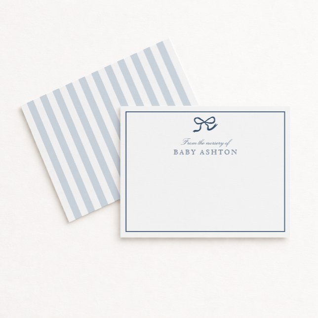 Blue Bow & Stripes From the Nursery of, Thank you Invitation (Creator Uploaded)