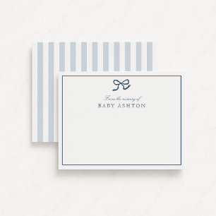 Blue Bow & Stripes From the Nursery of, Thank you Invitation
