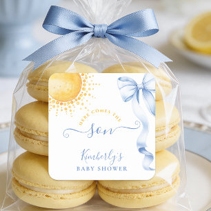Blue Bow Sun Baby Shower Favour Sticker