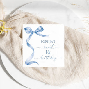 Blue Bow Sweet 16 Birthday Party Napkin