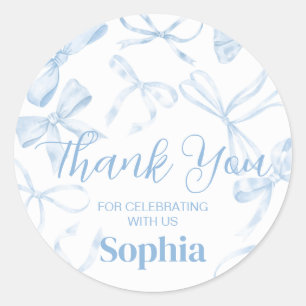 Blue Bow Sweet 16th Birthday Party Classic Round Sticker