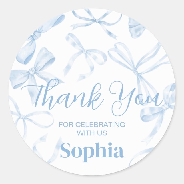 Blue Bow Sweet 16th Birthday Party  Classic Round Sticker (Front)