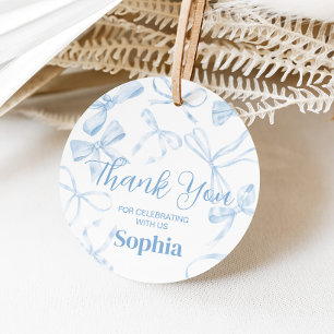 Blue Bow Sweet 16th Birthday Party Round Favour Tags