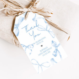 Blue Bow Sweet Sixteen Birthday Favour Tags