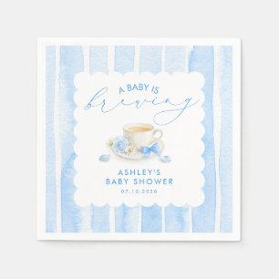 Blue Bow Tea Baby Is Brewing Boy Baby Shower Napkin