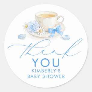 Blue Bow Tea Boy Baby Shower Thank You Classic Round Sticker