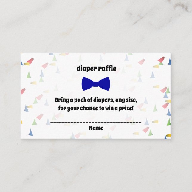 Blue Bow Tie Baby Boy Shower Diaper Raffle Cards (Front)