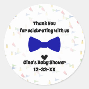 Blue Bow Tie Baby Boy Shower Favor Classic Round Sticker