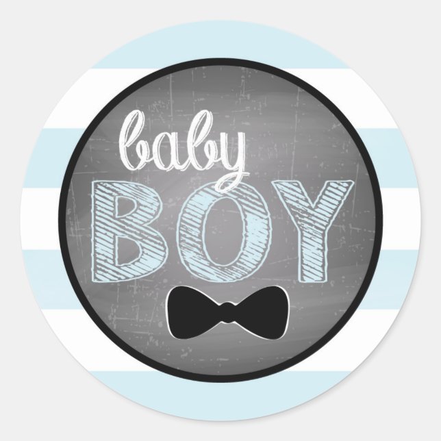 Blue Bow-tie Stripe Baby Shower Classic Round Sticker (Front)