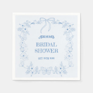 Blue Bow Toile Floral Bridal Shower Napkin