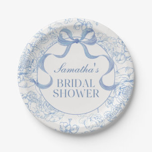 Blue Bow Toile Floral Bridal Shower Paper Plates