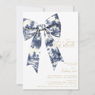 Blue Bow Toile She's Tying The Knot Bridal Shower Invitation