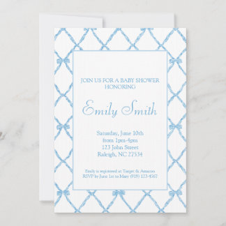 Blue Bow Trellis Baby Boy Shower Invitation
