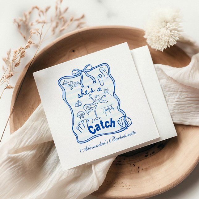 Blue Bow Tropical Bachelorette Celebration Napkin (Creator Uploaded)