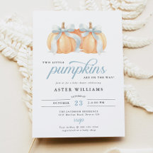 Blue Bow Twin Boys Pumpkin Baby Shower
