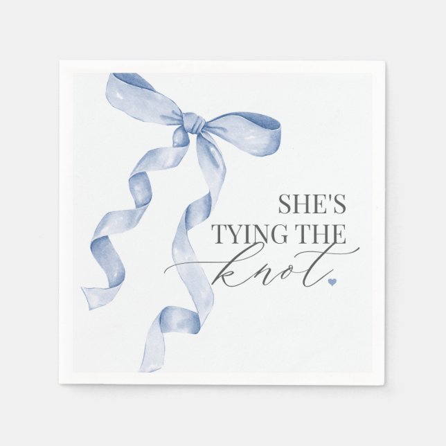 Blue Bow Tying the Knot Bridal Shower Decor Napkin (Front)