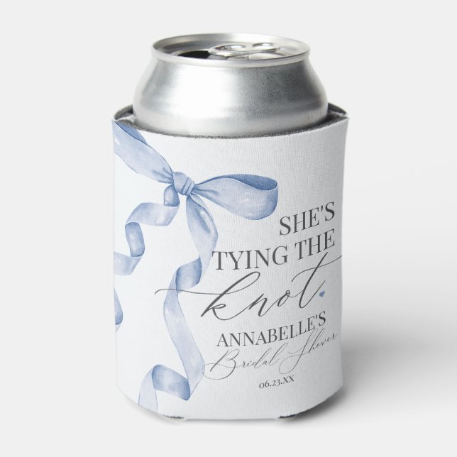 Blue Bow Tying the Knot Bridal Shower Favours Can Cooler (Can Front)