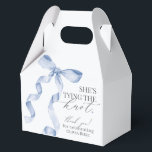 Blue Bow Tying the Knot Bridal Shower Gift Favour Box<br><div class="desc">She Tying the Knot! Elevate your bridal shower with this Coquette Blue Bow Party Decor! This timeless design adds a touch of elegance and charm to any event, featuring a beautifully crafted bow adorned with delicate blue hues. This collection is sure to impress your guests and create lasting memories and...</div>