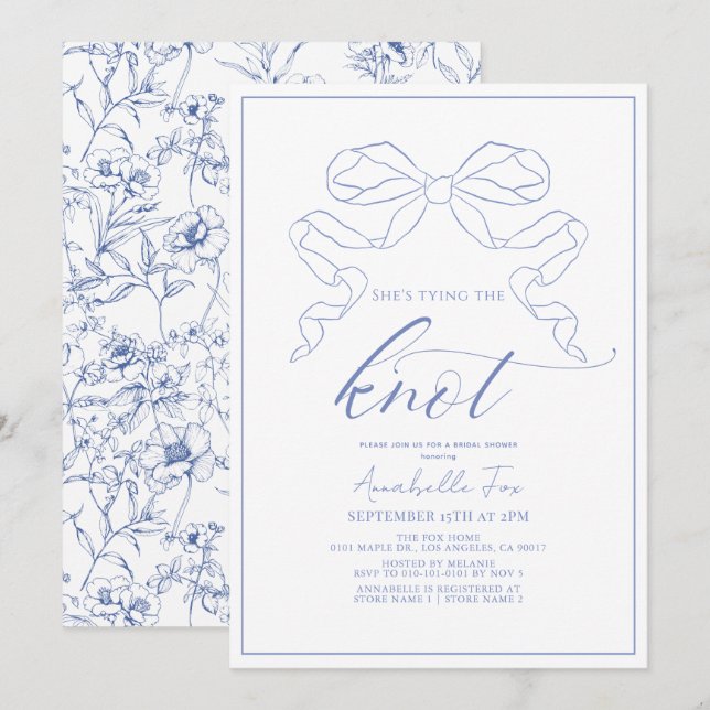 Blue Bow Tying the Knot Bridal Shower Invitation (Front/Back)