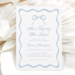 Blue Bow Tying the Knot Bridal Shower Invitation