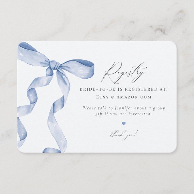 Blue Bow Tying the Knot Registry invitation insert (Front)