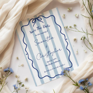 Blue Bow Wavy Frame Whimsical Wedding Save The Date