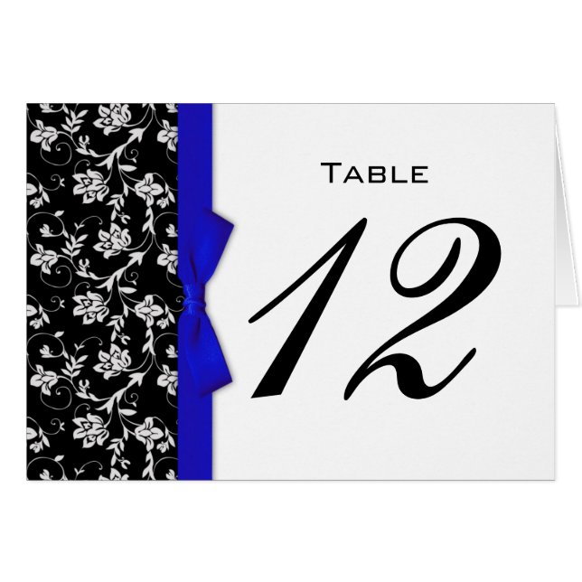 Blue Bow Wedding Table Number (Front Horizontal)