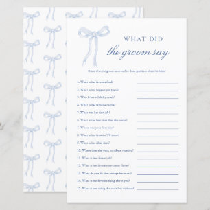 Blue Bow What Did The Groom Say Pink Bridal Game