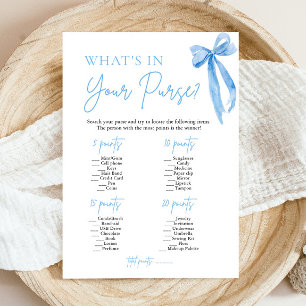 Blue Bow What's In Your Purse Bridal Shower Game Invitation
