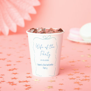 blue bow wife of the party name date spanish borde paper cups