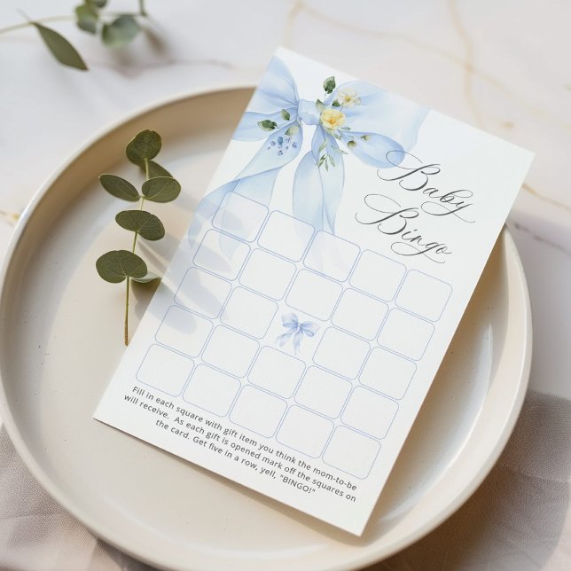 Blue Bow Wildflower Baby Bingo Baby shower Game (Creator Uploaded)